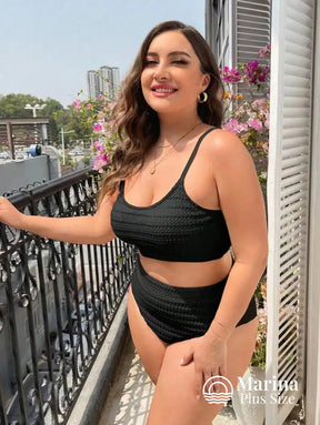 Biquíni Texturizado Top Reto Cintura Alta Plus Size Biquíni Texturizado Top Reto Cintura Alta Plus Size