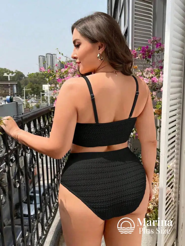Biquíni Texturizado Top Reto Cintura Alta Plus Size Biquíni Texturizado Top Reto Cintura Alta Plus Size