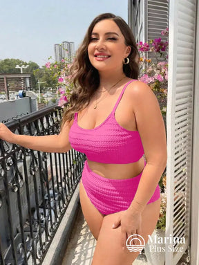 Biquíni Texturizado Top Reto Cintura Alta Plus Size Biquíni Texturizado Top Reto Cintura Alta Plus Size