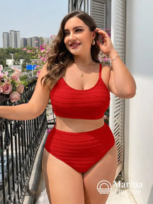Biquíni Texturizado Top Reto Cintura Alta Plus Size Vermelho / G Biquíni Texturizado Top Reto Cintura Alta Plus Size