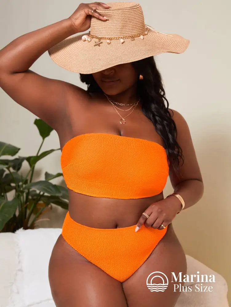 Biquíni Tomara Que Caia Canelado Cintura Alta Plus Size Laranja / G Biquíni Tomara Que Caia Canelado Cintura Alta Plus