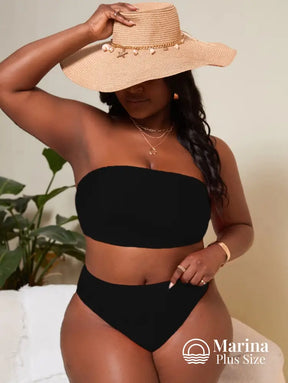 Biquíni Tomara Que Caia Canelado Cintura Alta Plus Size Preto / G Biquíni Tomara Que Caia Canelado Cintura Alta Plus