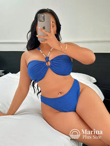 Biquíni Tomara Que Caia Texturizado Argola Plus Size Azul / G Biquíni Tomara Que Caia Texturizado Argola Plus Size