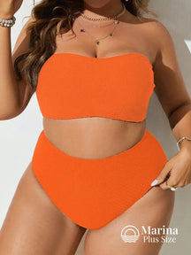 Biquíni Tomara Que Caia Texturizado Cintura Alta Plus Size Laranja / G Biquíni Tomara Que Caia Texturizado Cintura Alta