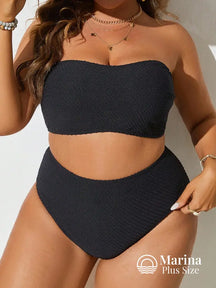 Biquíni Tomara Que Caia Texturizado Cintura Alta Plus Size Preto / G Biquíni Tomara Que Caia Texturizado Cintura Alta