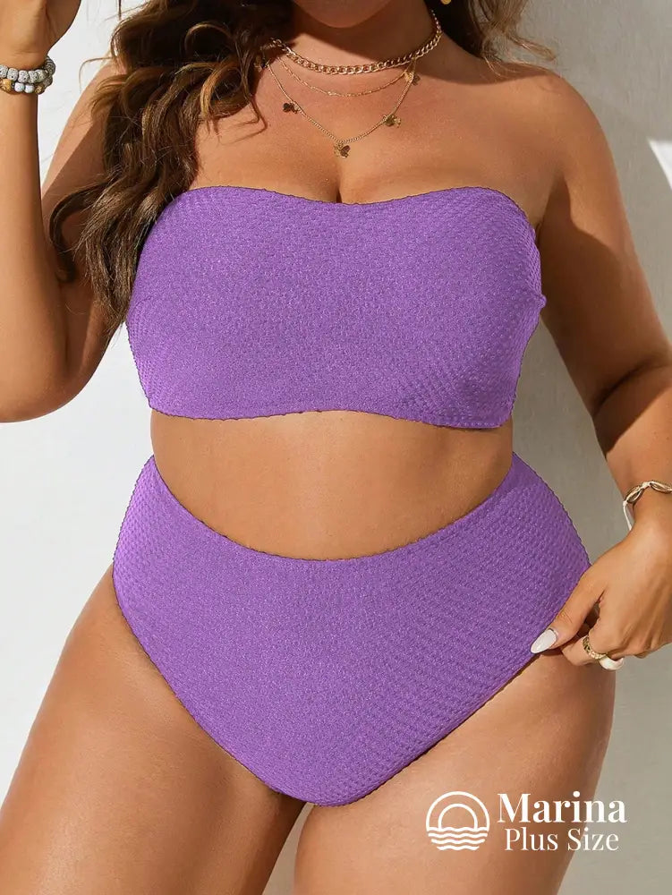 Biquíni Tomara Que Caia Texturizado Cintura Alta Plus Size Roxo / G Biquíni Tomara Que Caia Texturizado Cintura Alta
