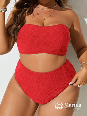 Biquíni Tomara Que Caia Texturizado Cintura Alta Plus Size Vermelho / G Biquíni Tomara Que Caia Texturizado Cintura