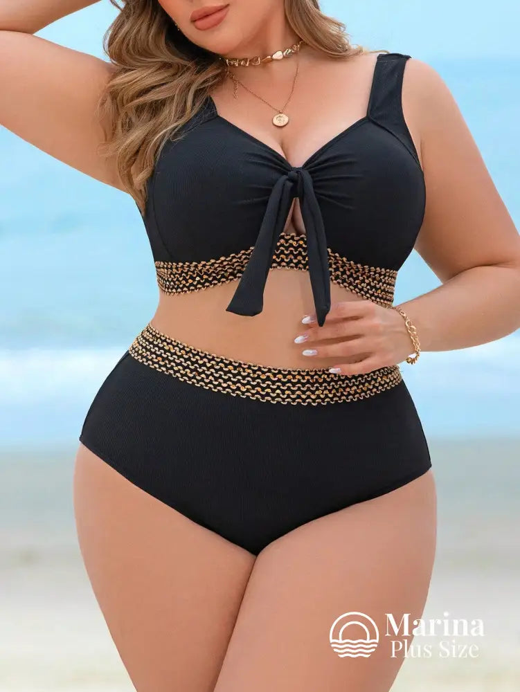 Biquíni Top Amarração Faixa Trançada Plus Size Preto / G Biquíni Top Amarração Faixa Trançada Plus Size