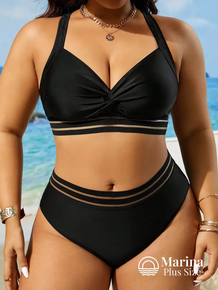 Biquíni Top Cruzado Cintura Alta Com Tiras Plus Size Preto / G Biquíni Top Cruzado Cintura Alta Com Tiras Plus Size
