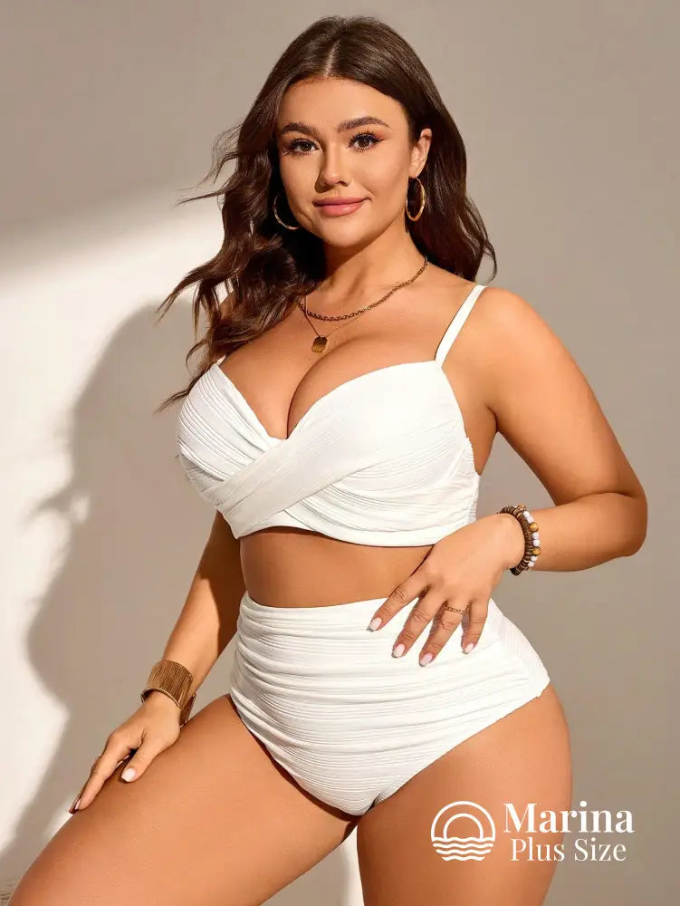 Biquíni Top Drapeado Cintura Alta Modelador Plus Size Biquíni Top Drapeado Cintura Alta Modelador Plus Size