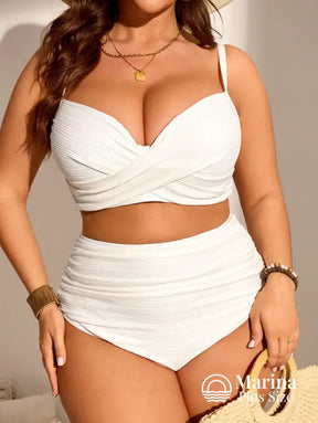 Biquíni Top Drapeado Cintura Alta Modelador Plus Size Branco / G Biquíni Top Drapeado Cintura Alta Modelador Plus Size