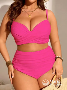 Biquíni Top Drapeado Cintura Alta Modelador Plus Size Rosa Choque / G Biquíni Top Drapeado Cintura Alta Modelador Plus