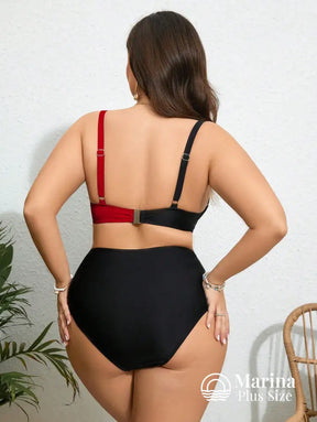 Biquíni Transpassado Bicolor Cintura Alta Plus Size Biquíni Transpassado Bicolor Cintura Alta Plus Size
