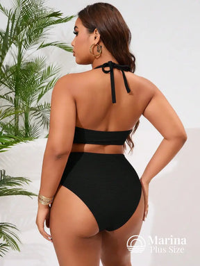 Biquíni Transpassado Canelado Cintura Alta Drapeada Plus Size Biquíni Transpassado Canelado Cintura Alta Drapeada Plus