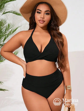 Biquíni Transpassado Canelado Cintura Alta Drapeada Plus Size Biquíni Transpassado Canelado Cintura Alta Drapeada Plus