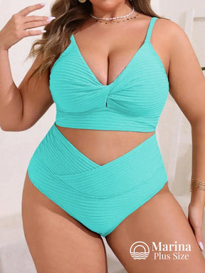 Biquíni Transpassado Canelado Cintura Alta Plus Size Azul Bebê / G Biquíni Transpassado Canelado Cintura Alta Plus Size