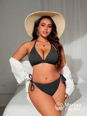 Biquíni Triângulo Canelado Amarração Lateral Plus Size Biquíni Triângulo Canelado Amarração Lateral Plus Size
