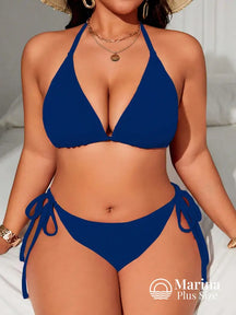Biquíni Triângulo Canelado Amarração Lateral Plus Size Azul-marinho / G Biquíni Triângulo Canelado Amarração Lateral