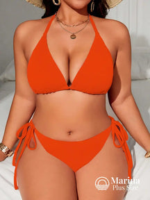Biquíni Triângulo Canelado Amarração Lateral Plus Size Laranja / G Biquíni Triângulo Canelado Amarração Lateral Plus