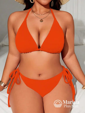 Biquíni Triângulo Canelado Amarração Lateral Plus Size Laranja / G Biquíni Triângulo Canelado Amarração Lateral Plus