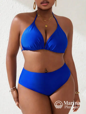 Biquíni Triângulo Cintura Alta Amarração Plus Size Azul Royal / G Biquíni Triângulo Cintura Alta Amarração Plus Size