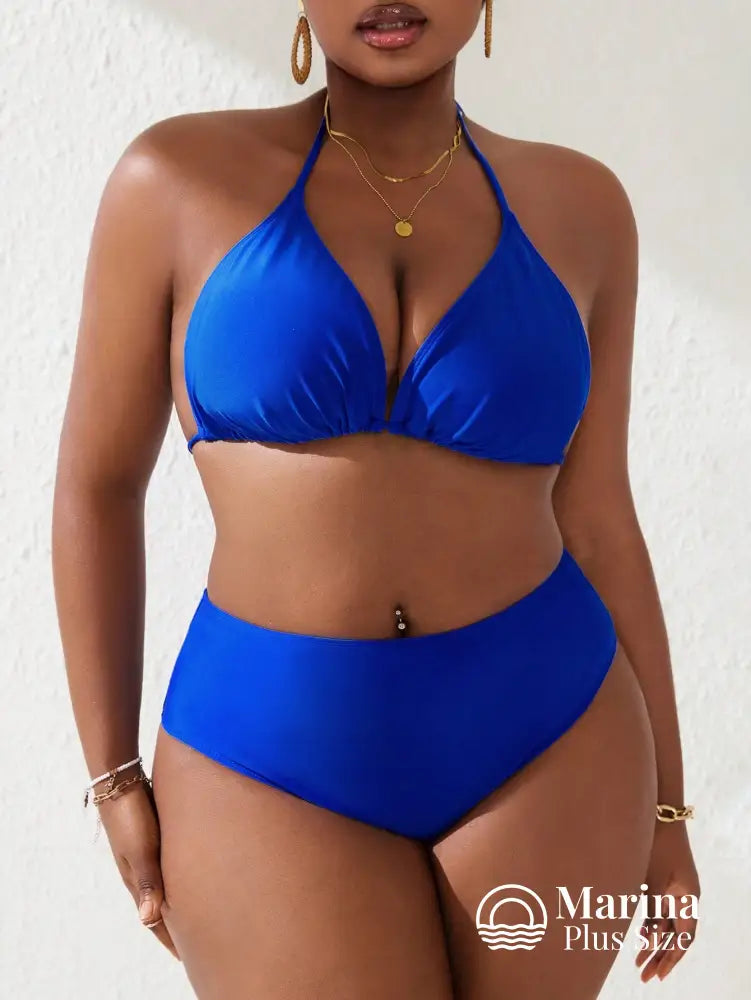 Biquíni Triângulo Cintura Alta Amarração Plus Size Azul Royal / G Biquíni Triângulo Cintura Alta Amarração Plus Size