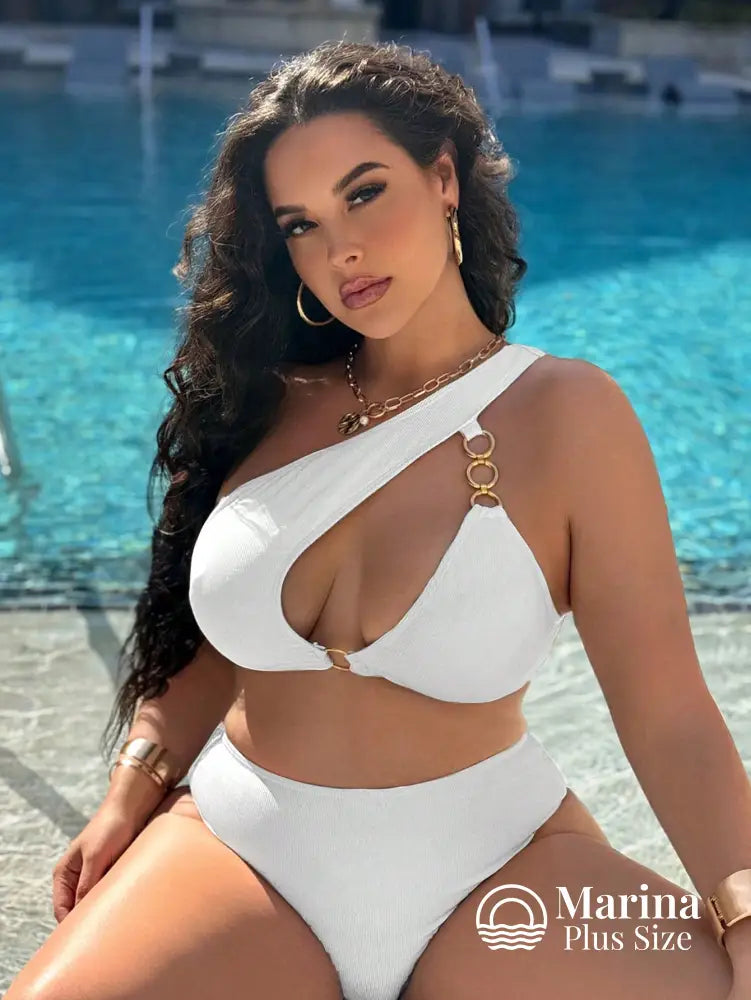 Biquíni Um Ombro Só Com Argolas Plus Size Branco / G Biquíni Um Ombro Só Com Argolas Plus Size