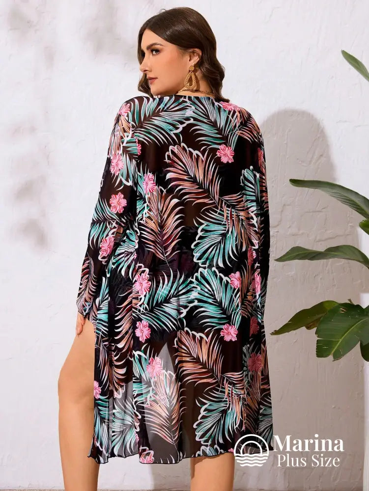 Conjunto 3 Peças Biquíni E Saída Tropical Folhagem Plus Size Conjunto 3 Peças Biquíni E Saída Tropical Folhagem Plus