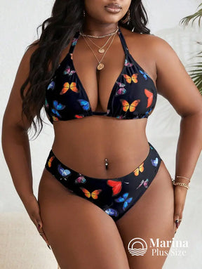Conjunto Biquíni 3 Peças Estampa Borboletas Plus Size Conjunto Biquíni 3 Peças Estampa Borboletas Plus Size