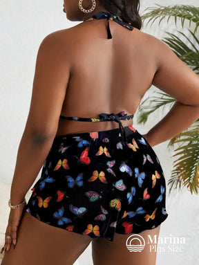 Conjunto Biquíni 3 Peças Estampa Borboletas Plus Size Conjunto Biquíni 3 Peças Estampa Borboletas Plus Size
