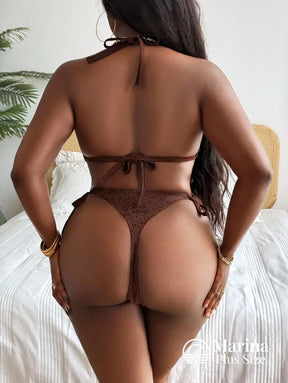 Conjunto Biquíni 3 Peças Rendado Saia Longa Ajustável Plus Size Conjunto Biquíni 3 Peças Rendado Saia Longa Ajustável