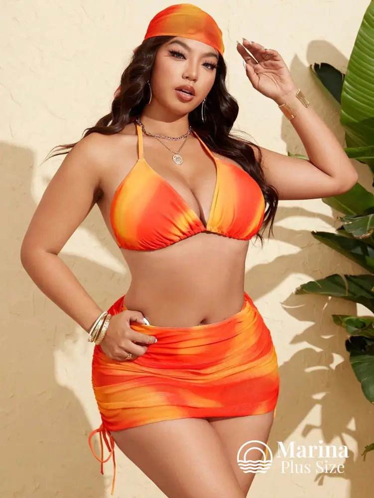 Conjunto Biquíni 3 Peças Saia Franzida Plus Size Conjunto Biquíni 3 Peças Saia Franzida Plus Size