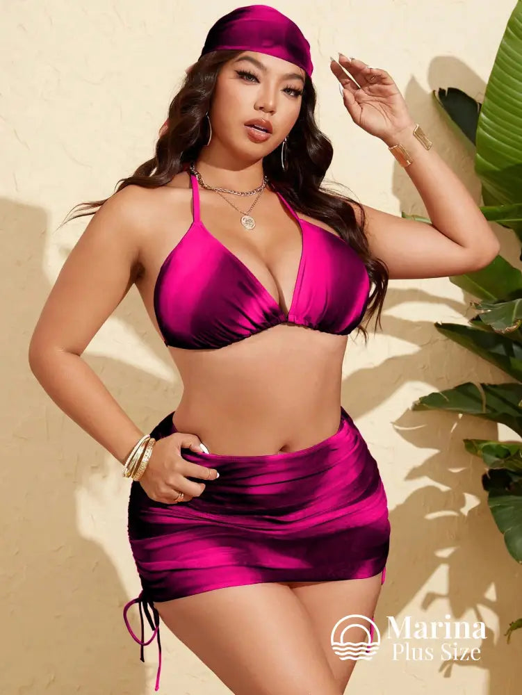 Conjunto Biquíni 3 Peças Saia Franzida Plus Size Conjunto Biquíni 3 Peças Saia Franzida Plus Size