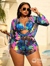 Conjunto Biquíni 3 Peças Saída Estilo Color Splash Plus Size Azul Royal / G Conjunto Biquíni 3 Peças Saída Estilo Color