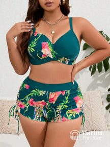 Conjunto Biquíni Estampa Tropical Top Estruturado Plus Size Verde Escuro / G Conjunto Biquíni Estampa Tropical Top