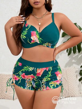 Conjunto Biquíni Estampa Tropical Top Estruturado Plus Size Verde Escuro / G Conjunto Biquíni Estampa Tropical Top