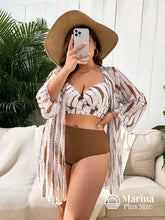 Conjunto Biquíni Saída Estampa Abstrata Top Transpassado Plus Size Marrom / G Conjunto Biquíni Saída Estampa Tropical