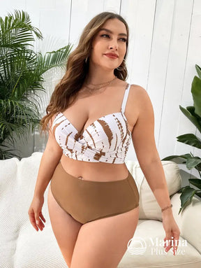 Conjunto Biquíni Saída Estampa Abstrata Top Transpassado Plus Size Conjunto Biquíni Saída Estampa Tropical Top