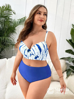 Conjunto Biquíni Saída Estampa Abstrata Top Transpassado Plus Size Conjunto Biquíni Saída Estampa Tropical Top