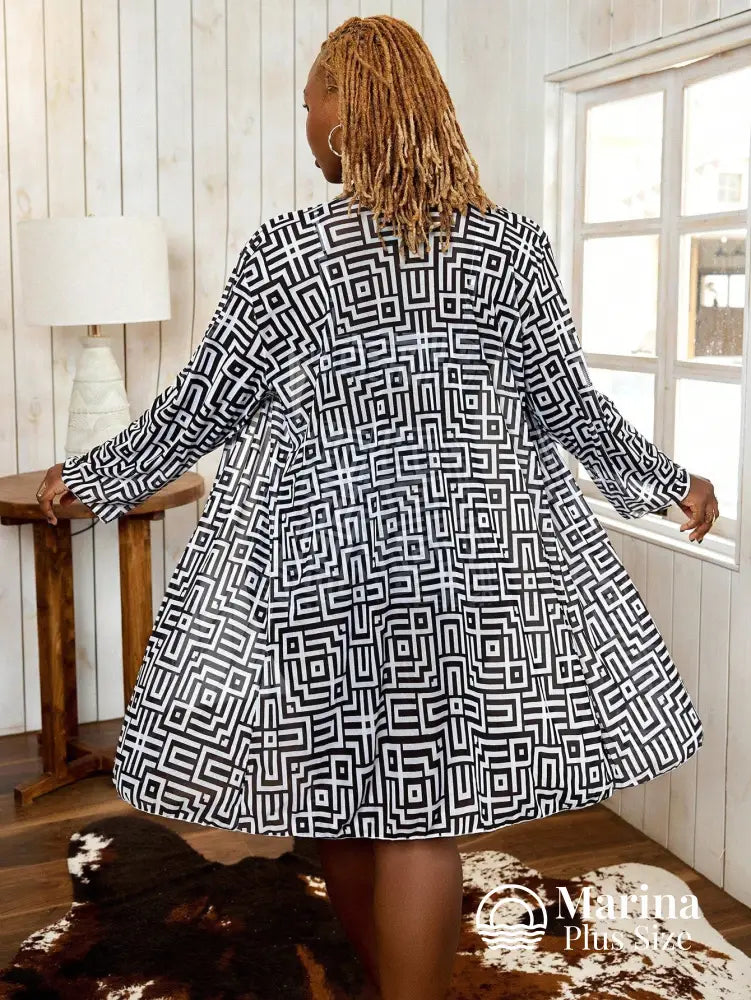 Conjunto Biquíni Saída Estampa Geométrica Top Ajustável Plus Size Conjunto Biquíni Saída Estampa Geométrica Top