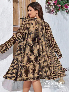 Conjunto Biquíni Saída Estampa Geométrica Top Ajustável Plus Size Conjunto Biquíni Saída Estampa Geométrica Top