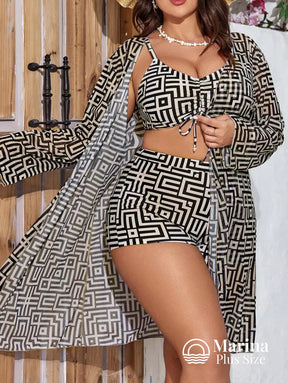 Conjunto Biquíni Saída Estampa Geométrica Top Ajustável Plus Size Multicolorido / G Conjunto Biquíni Saída Estampa