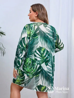 Conjunto Biquíni Saída Estampa Tropical Top Ajustável Plus Size Conjunto Biquíni Saída Estampa Tropical Top Ajustável
