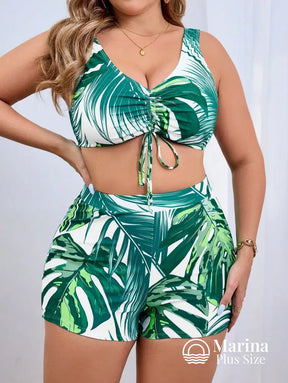 Conjunto Biquíni Saída Estampa Tropical Top Ajustável Plus Size Conjunto Biquíni Saída Estampa Tropical Top Ajustável