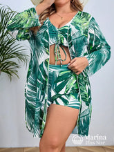 Conjunto Biquíni Saída Estampa Tropical Top Ajustável Plus Size Verde Escuro / G Conjunto Biquíni Saída Estampa