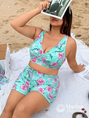 Conjunto Biquíni Saída Floral Top Transpassado Plus Size Conjunto Biquíni Saída Floral Top Transpassado Plus Size