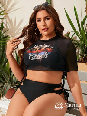 Conjunto Praia Blusa Estampada E Calcinha Lateral Plus Size Conjunto Praia Estampa Tropical Com Calça Leve Plus Size