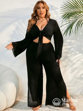 Conjunto Praia Calça Pantalona E Top De Amarrar Plus Size Conjunto Praia Calça Pantalona E Top De Amarrar Plus Size