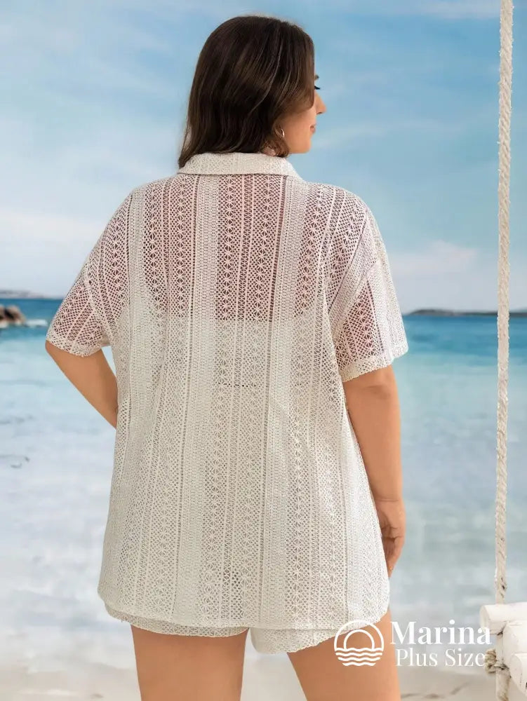 Conjunto Praia Camisa E Short Em Malha Jacquard Plus Size Conjunto Praia Camisa E Short Em Malha Jacquard Plus Size