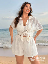 Conjunto Praia Camisa E Short Em Malha Jacquard Plus Size Bege / G Conjunto Praia Camisa E Short Em Malha Jacquard Plus